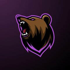Angry Face Bear Mascot Logo - Animals Mascot E-sport Logo Vector Illustration Design.