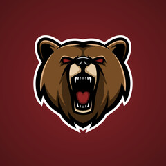 Angry Bear Head Mascot Logo Vector Illustration Design - Animals Mascot logo