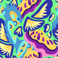 Fototapeta na wymiar Colorful ornamental psychedelic pattern. Funky vector texture with colorful abstract organic shapes.