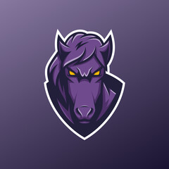 Purple Horse Head Mascot Logo - Animals Mascot E-sport Logo, Vector Illustration Design Concept.