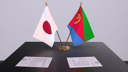 Eritrea and Japan national flags, political deal, diplomatic meeting. Politics and business 3D illustration