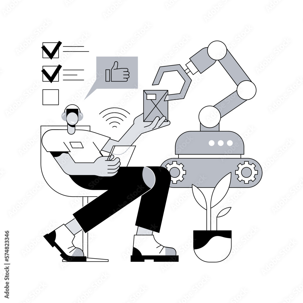 Poster remotely operated robots abstract concept vector illustration. remotely operated flexible robot, hum