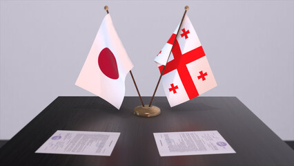 Georgia and Japan national flags, political deal, diplomatic meeting. Politics and business 3D illustration