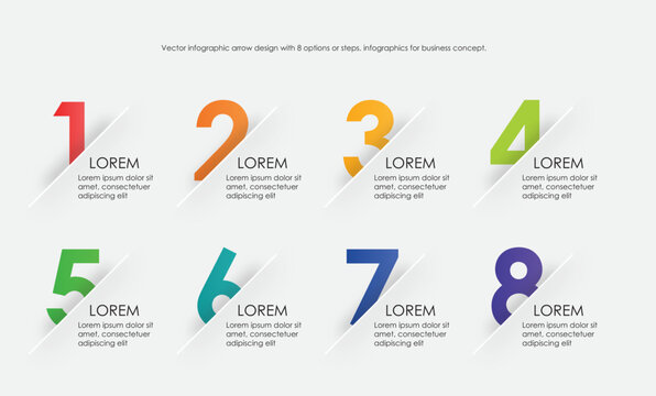 Vector infographic arrow design with 8 options or steps. infographics for business concept. Business circle template with options for brochure, diagram, workflow, timeline, web design. mulit-colour

