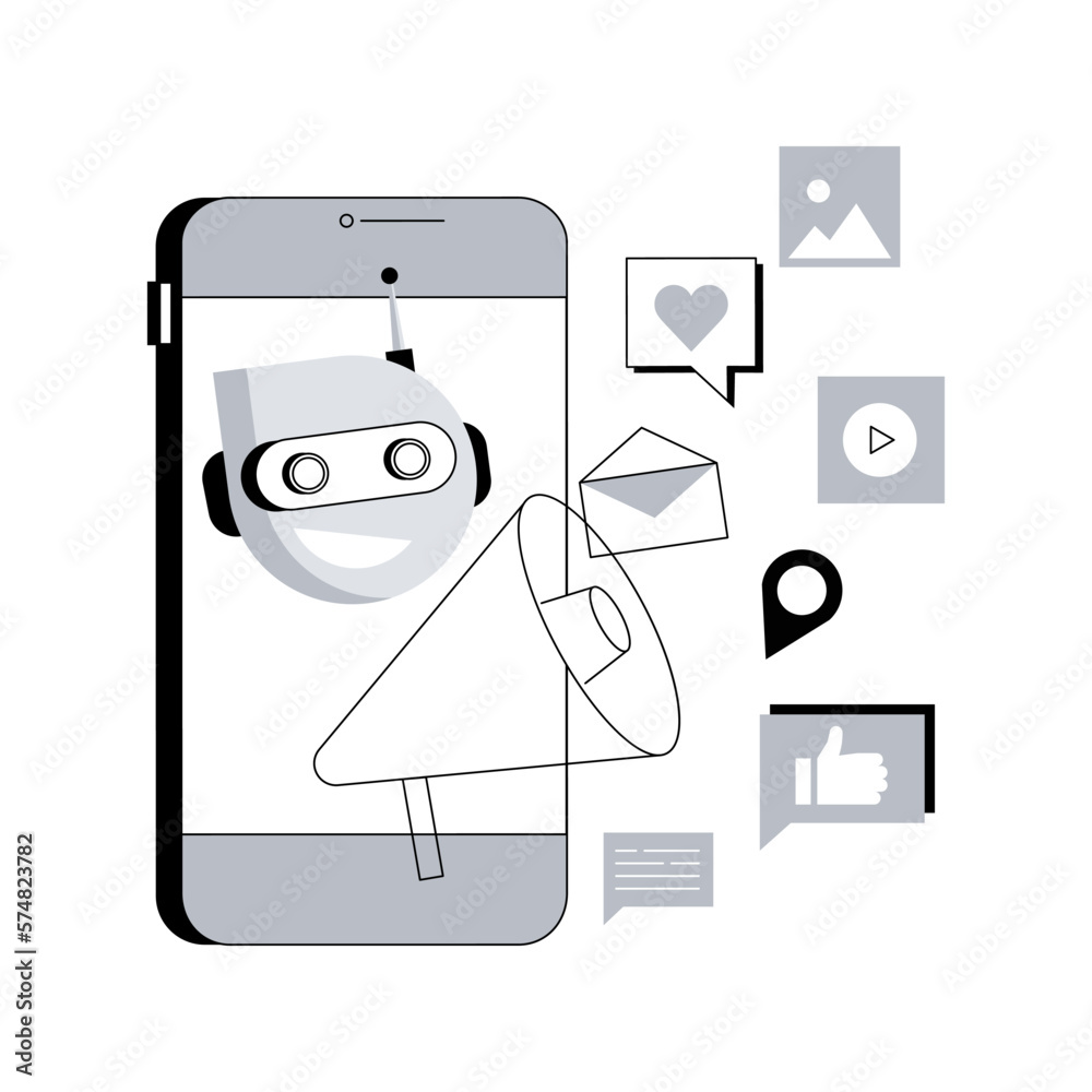 Poster artificial intelligence in social media abstract concept vector illustration. artificial intelligenc