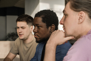 Obraz premium Team of professional software developer and brainstorming and programming on site, software and technology work. Coding technologies, site design. Successful diverse Teamwork. Cyberspace concept.