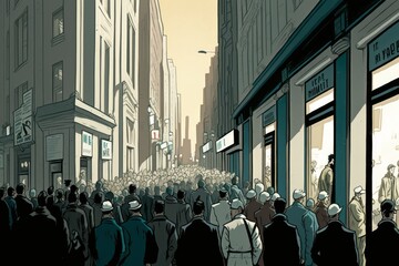 Modern City Crowd Heading to Work, generative ai