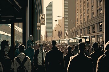 Obraz premium Modern City Crowd Heading to Work, generative ai