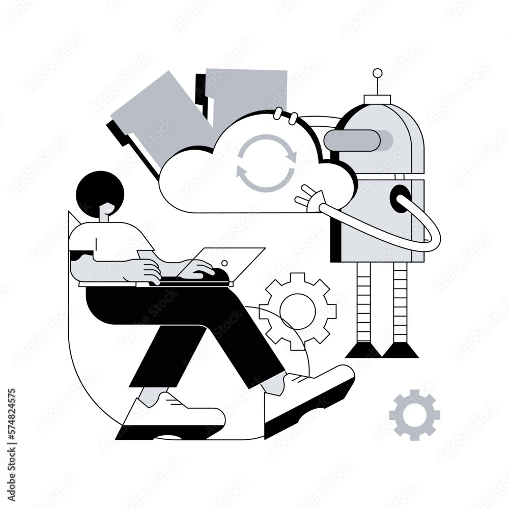 Poster cloud robotics abstract concept vector illustration. remote machine learning, cloud artificial intel