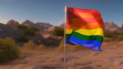 Gay Pride Flag Fluttering in the Wind, Generative AI