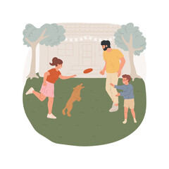 Spending time outdoors isolated cartoon vector illustration. Family members playing outdoors on Labor Day, enjoying public holiday with children, summer time activity vector cartoon.