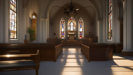 Fototapeta na wymiar The Serenity of a Church: A Place of Reflection and Spiritual Renewal, Generative AI