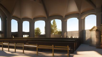 Obraz premium A Church's Sacred Space: A Sanctuary of Peace and Tranquility, Generative AI