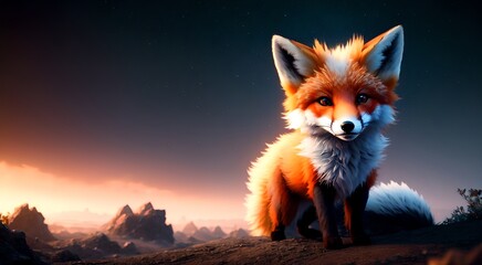 Obraz premium Cute Young Fox [AI Generative]