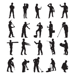 Obraz premium Set contractor silhouette vector illustration.