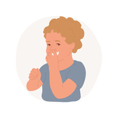 Nose picking isolated cartoon vector illustration. Smiling boy picking his nose, kids unhealthy lifestyle, bad habits, toddler infections spread, anxious child vector cartoon.