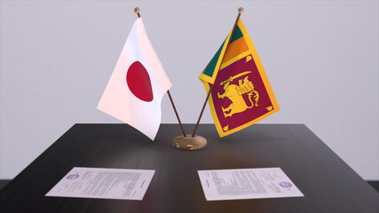 Sri Lanka and Japan national flags, political deal, diplomatic meeting. Politics and business 3D illustration