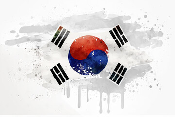 South Korea Flag Expressive Watercolor Painted With an Explosion of Color, Movement and Artistic Flair, generative ai