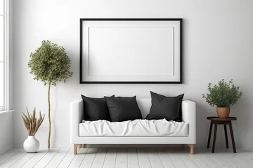 Gardinen Blank artwork frame mockup on white room wall. Generative AI © 2rogan
