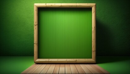 Bamboo product display podium mock up, 3d green background.