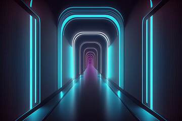 neon light corridor tunnel. Generative AI
