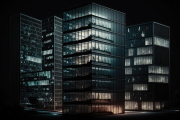 modern office building at night. Generative AI