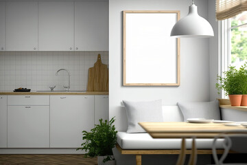 Obraz na płótnie Canvas Kitchen poster with frame mockup. Scandinavian-styled. Generative AI