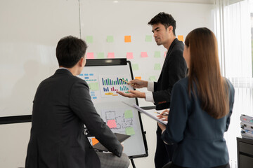 Asia business meeting   consultations of business people in the company's meeting room Discuss, present, present new projects, present 