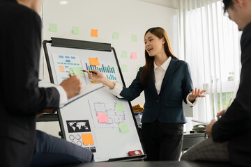 Asia business meeting   consultations of business people in the company's meeting room Discuss, present, present new projects, present 