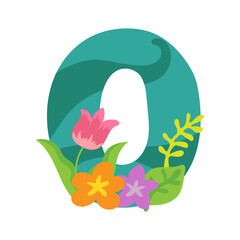 カラフルな花のアルファベット-O