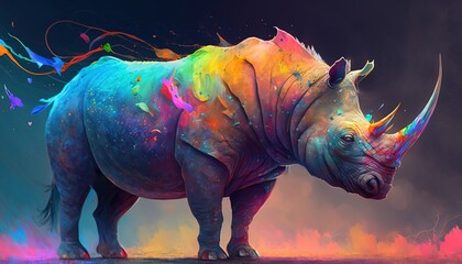 Colorful painting of an animal with creative abstract elements as background. fantasy animal. illustration painting. Generative AI.
