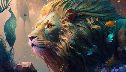 Colorful painting of an animal with creative abstract elements as background. fantasy animal. illustration painting. Generative AI.