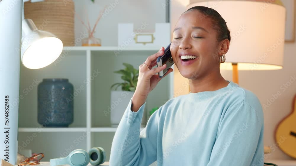 Poster female freelancer answering phone while typing on computer. trendy woman talking on phone and having
