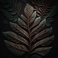 Texture of leaf on dark background, Generative AI 