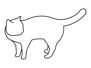 立ち止まって後ろを気にする猫（シルエット／白）