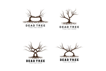 Tree Logo Design, Dead Tree Illustration, Wild Tree Cutting, Global Warming Vector, Earth Drought, Product Brand Icons