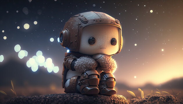 Cute little robot thinking
