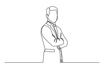 continuous line drawing of handsome smiling confident businessman