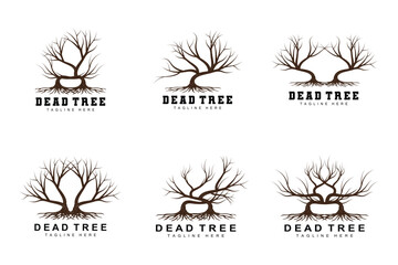 Fototapeta na wymiar Tree Logo Design, Dead Tree Illustration, Wild Tree Cutting, Global Warming Vector, Earth Drought, Product Brand Icons