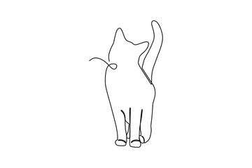 continuous line drawing of cute long haired kitten