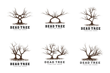 Fototapeta na wymiar Tree Logo Design, Dead Tree Illustration, Wild Tree Cutting, Global Warming Vector, Earth Drought, Product Brand Icons