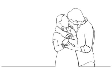 continuous line drawing of Young beautiful woman and man romantic