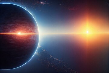 Obraz na płótnie Canvas planet with sun and nebula generative ai