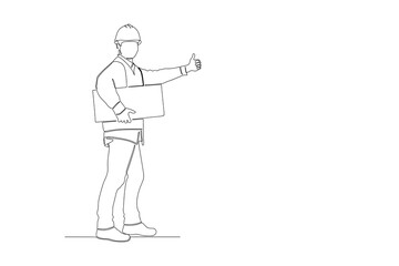 continuous line drawing of construction worker
