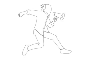 Fototapeta na wymiar continuous line drawing of woman holding megaphone
