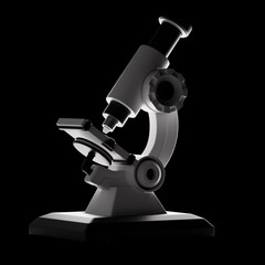 Scientific microscope on a dark background backlit 3D rendering