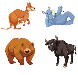 set of animals | Different kinds of wild animals cartoon illustrations, kangaroo, elephant, bear, Bull,wild animal icon pack, collection