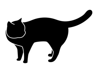 立ち止まって後ろを気にする猫（シルエット／黒）