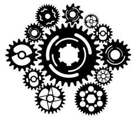 Cute gear system with modern style isolated on white background with different size and design