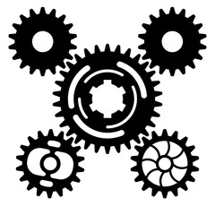 Cute gear system with modern style isolated on white background with different size